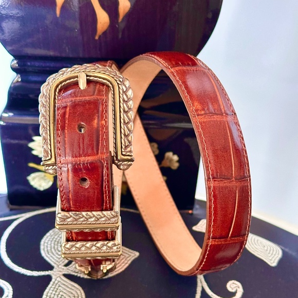 Brighton Cognac Leather Croc-Embossed Belt SZ M / 34 NOS main image 8